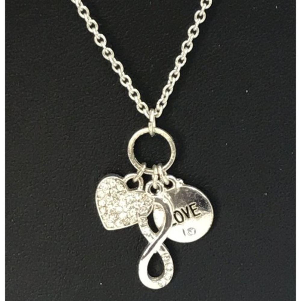 Charm Necklace 18" Adjustable Heart‎ Infinity Love Crystals Pave Silver tone